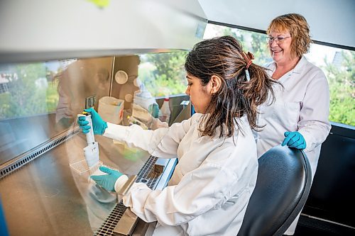 NIC ADAM / FREE PRESS
Quality Control Analyst Rajneet Battu (left) and Chief Quality Officer Lori Christofalos pictured in the Microbiology lab of Kane Biotech&#x2019;s Laboratory at U of M&#x2019;s Smartpark on Friday morning.
240705 - Friday, July 05, 2024.

Reporter: Martin Cash