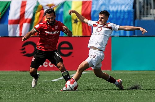 JOHN WOODS / FREE PRESS
Valour FC Themi Antonoglou (30) defends against Calvary FC Sergio Camargo (10) in Winnipeg Sunday, July 7, 2024. 

Reporter: ?