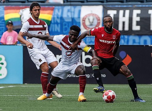 JOHN WOODS / FREE PRESS
Valour FC defends against Calvary FC in Winnipeg Sunday, July 7, 2024. 

Reporter: ?