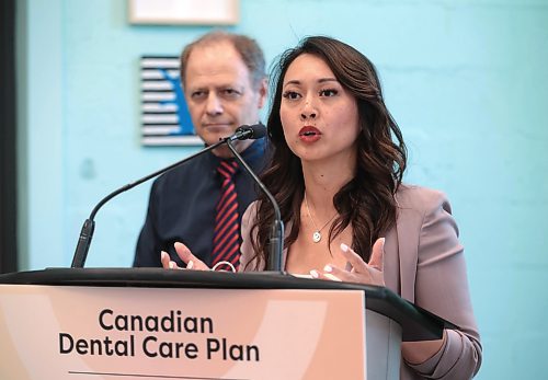 Ruth Bonneville / Free Press

local - federal dental care plan

The Honourable Rechie Valdez, Minister of Small Business, holds press conference with more information about the Federal dental plan for Canadians at Huddle NorWest Youth Hub Monday.  Kevin Lamoureux, Member of Parliament for Winnipeg North, joined her at the podium.

July 8th,  2024

