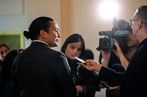 MIKAELA MACKENZIE / FREE PRESS

Premiere Wab Kinew speaks to the media after Carla Compton&#x573; swearing-in ceremony as the new NDP MLA for Tuxedo at the Manitoba Legislative Building on Monday, July 8, 2024. 

For Carol story.

