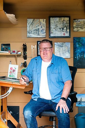 MIKAELA MACKENZIE / FREE PRESS

Artist (and art teacher by day) Tim Toews in his backyard studio on Monday, July 8, 2024. His ink and wash paintings of the Winnipeg are tiny masterpieces, crammed full of detail in a tight 8x8 space.

For AV story.

