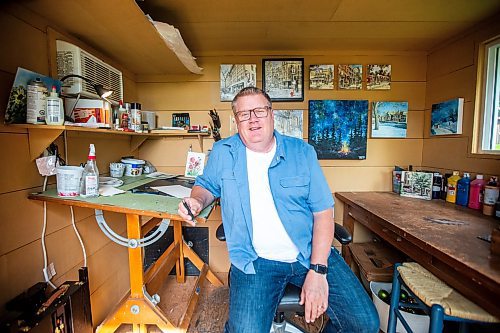 MIKAELA MACKENZIE / FREE PRESS

Artist (and art teacher by day) Tim Toews in his backyard studio on Monday, July 8, 2024. His ink and wash paintings of the Winnipeg are tiny masterpieces, crammed full of detail in a tight 8x8 space.

For AV story.

