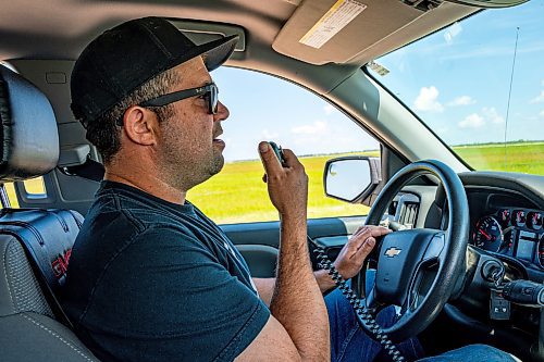 NIC ADAM / FREE PRESS
St. Andrews Airport is celebrating its 60th anniversary this month since it first opened.
St. Andrews Airport&#x2019;s Senior Maintenance Driver/Operator, Kyle Decosse, radios into the tower before crossing one of the airstrips on Monday morning.
240708 - Monday, July 08, 2024.

Reporter: Matt Frank