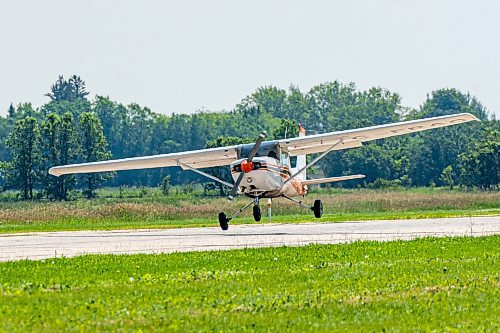 NIC ADAM / FREE PRESS
St. Andrews Airport is celebrating its 60th anniversary this month since it first opened.
A Cessna lands at St. Andrews Airport on Monday morning.
240708 - Monday, July 08, 2024.

Reporter: Matt Frank