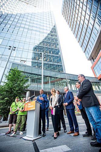 MIKAELA MACKENZIE / FREE PRESS

Premier Wab Kinew and other stakeholders make an announcement on improving downtown safety at a press conference at True North Square on Tuesday, July 9, 2024. 

For Chris story.

