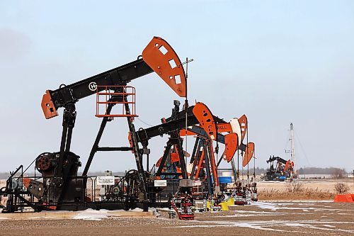 05112022
A line of pumpjacks bob up and down north of Cromer, Manitoba on a crisp Monday.
(Tim Smith/The Brandon Sun)