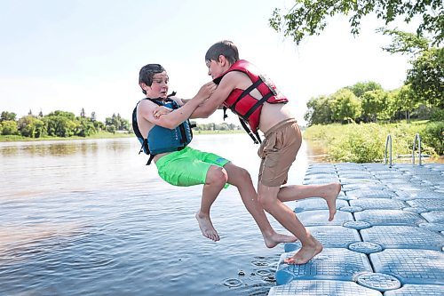 \Ruth Bonneville / Free Press

Standup -  Canoe and Kayak Club 

MB. Canoe and Kayak Club students, Logan Wintoniw (10yrs) and Luke Stow (12yrs, green shorts), have some fun goofing around on the dock after finishing up a 2-hour, morning, training session on the Red River Tuesday.  

The young teammates and long-time friends  compete in the high-kneeling canoe category, and are part of a larger group of kids that train 7x per week at the club during the summer months located on the banks of the Red River on Churchill Drive.

July 9th,  2024

