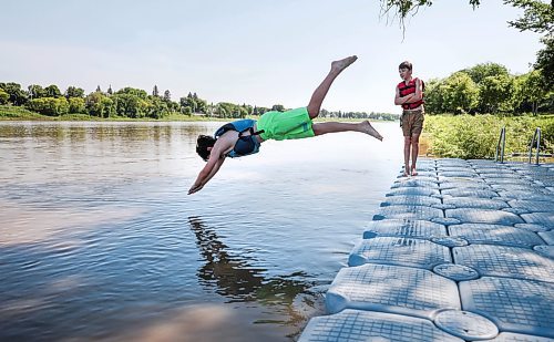 \Ruth Bonneville / Free Press

Standup -  Canoe and Kayak Club 

MB. Canoe and Kayak Club students, Logan Wintoniw (10yrs) and Luke Stow (12yrs, green shorts), have some fun goofing around on the dock after finishing up a 2-hour, morning, training session on the Red River Tuesday.  

The young teammates and long-time friends  compete in the high-kneeling canoe category, and are part of a larger group of kids that train 7x per week at the club during the summer months located on the banks of the Red River on Churchill Drive.

July 9th,  2024

