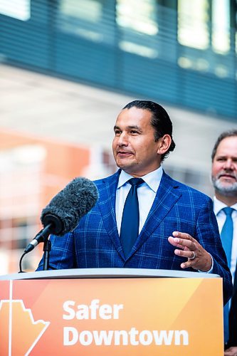 MIKAELA MACKENZIE / FREE PRESS

Premier Wab Kinew and other stakeholders make an announcement on improving downtown safety at a press conference at True North Square on Tuesday, July 9, 2024. 

For Chris story.

