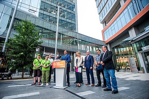 MIKAELA MACKENZIE / FREE PRESS

Premier Wab Kinew and other stakeholders make an announcement on improving downtown safety at a press conference at True North Square on Tuesday, July 9, 2024. 

For Chris story.

