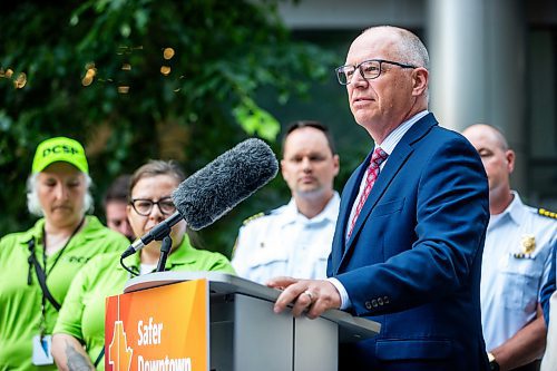 MIKAELA MACKENZIE / FREE PRESS

Mayor Scott Gillingham and other stakeholders make an announcement on improving downtown safety at a press conference at True North Square on Tuesday, July 9, 2024. 

For Chris story.

