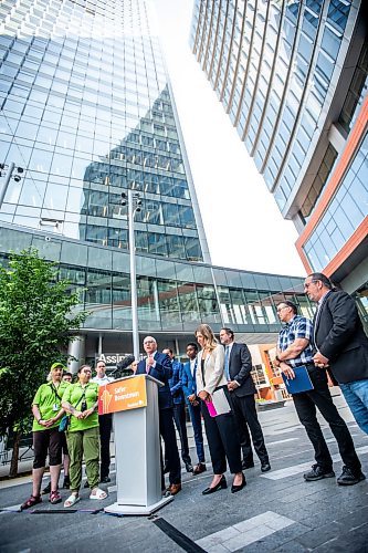 MIKAELA MACKENZIE / FREE PRESS

Premier Wab Kinew and other stakeholders make an announcement on improving downtown safety at a press conference at True North Square on Tuesday, July 9, 2024. 

For Chris story.

