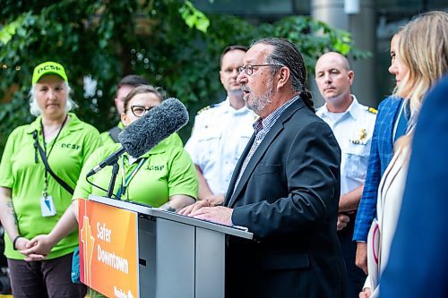 MIKAELA MACKENZIE / FREE PRESS

Premier Wab Kinew and other stakeholders make an announcement on improving downtown safety at a press conference at True North Square on Tuesday, July 9, 2024. 

For Chris story.

