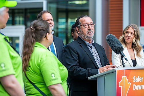 MIKAELA MACKENZIE / FREE PRESS

N'Dinawemak executive director Frank Parkes and other stakeholders make an announcement on improving downtown safety at a press conference at True North Square on Tuesday, July 9, 2024. 

For Chris story.

