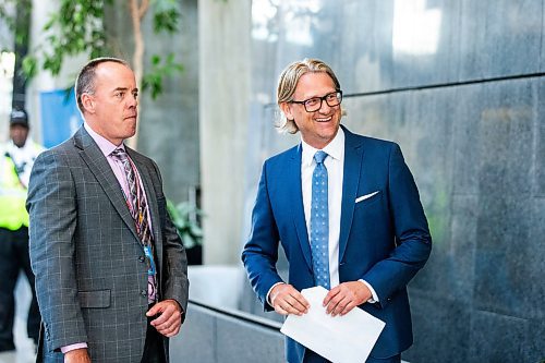 MIKAELA MACKENZIE / FREE PRESS

Allan Danroth, incoming president and CEO of Manitoba Hydro (right), with interim president and CEO Hal Turner at a media event on Tuesday, July 9, 2024. 

For Carol story.

