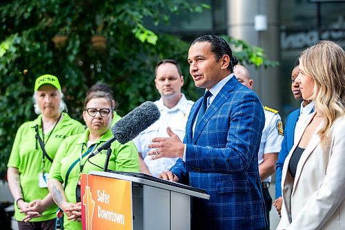 MIKAELA MACKENZIE / FREE PRESS

Premier Wab Kinew and other stakeholders make an announcement on improving downtown safety at a press conference at True North Square on Tuesday, July 9, 2024. 

For Chris story.

