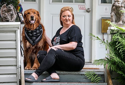 JOHN WOODS / FREE PRESS
Theresa Thomson, a performer and director,  and her dog Ragnar Lothpup. are photographed at her home in Winnipeg Tuesday, July 9, 2024. Thomson has billeted Fringe performers for the past 20 years, including Paco Erhard.

Reporter: ben