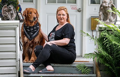 JOHN WOODS / FREE PRESS
Theresa Thomson, a performer and director,  and her dog Ragnar Lothpup. are photographed at her home in Winnipeg Tuesday, July 9, 2024. Thomson has billeted Fringe performers for the past 20 years, including Paco Erhard.

Reporter: ben