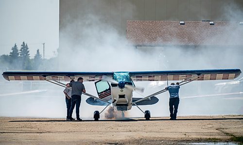 NIC ADAM / FREE PRESS
St. Andrews Airport is celebrating its 60th anniversary this month since it first opened.
A plane tests its contrail before taking off from St. Andrews Airport on Monday morning.
240708 - Monday, July 08, 2024.

Reporter: Matt Frank