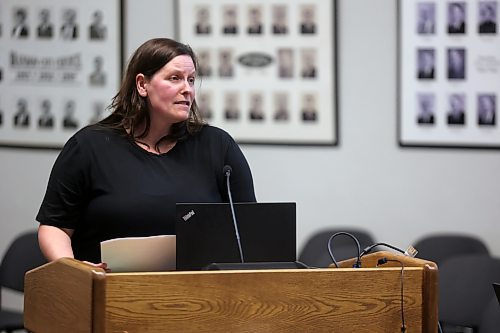 Director of public works Pam Richardson provides an update on the city's efforts to cut down on contaminated materials being put into recycled and organic waste at Monday's Brandon City Council meeting. (Colin Slark/The Brandon Sun)