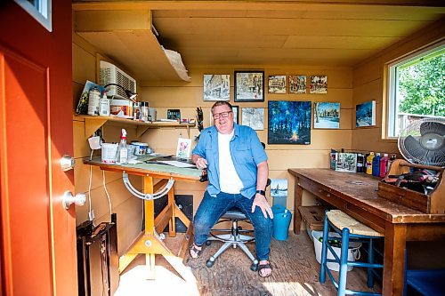 MIKAELA MACKENZIE / FREE PRESS

Artist (and art teacher by day) Tim Toews in his backyard studio on Monday, July 8, 2024. His ink and wash paintings of the Winnipeg are tiny masterpieces, crammed full of detail in a tight 8x8 space.

For AV story.

