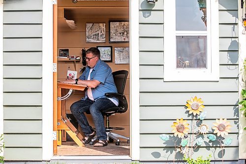 MIKAELA MACKENZIE / FREE PRESS

Artist (and art teacher by day) Tim Toews draws in his backyard studio on Monday, July 8, 2024. His ink and wash paintings of the Winnipeg are tiny masterpieces, crammed full of detail in a tight 8x8 space.

For AV story.

