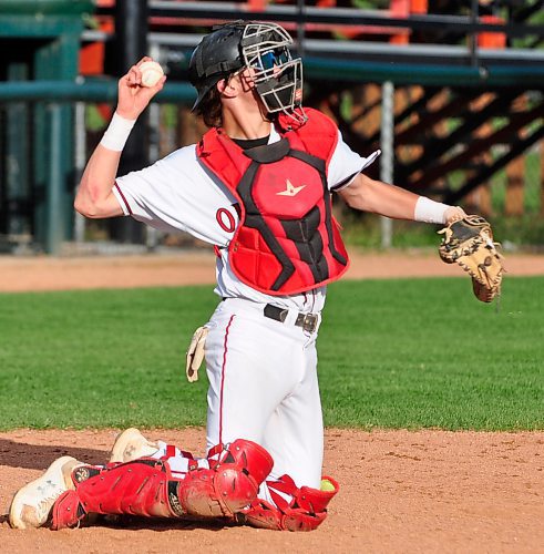 Oildome coach Ryan Albrecht will be counting on his son Griffin at the catcher's position for his leadership during the Tier 1 18U provincials being played in Portage La Prairie. (Jules Xavier/The Brandon Sun)