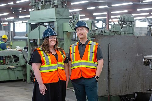 BROOK JONES / FREE PRESS
Kayla Bobrowski (left) and her brother Dylan are pictured in the production area at Imperial Steel at 901 Century St., in Winnipeg, Man., Thursday, July 11, 2024. The brother-sister duo are junior executives and the fourth generation at Imperial Steel.