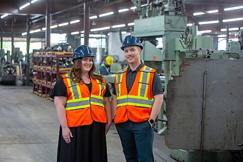 BROOK JONES / FREE PRESS
Kayla Bobrowski (left) and her brother Dylan are pictured in the production area at Imperial Steel at 901 Century St., in Winnipeg, Man., Thursday, July 11, 2024. The brother-sister duo are junior executives and the fourth generation at Imperial Steel.