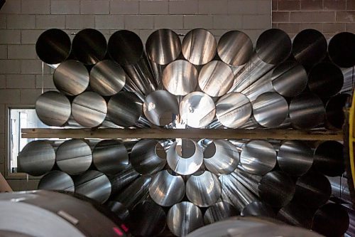 BROOK JONES / FREE PRESS
Galvanized steel tubing sit in the warehouse at Imperial Steel at 901 Century St., in Winnipeg, Man., Thursday, July 11, 2024.