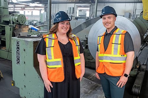 BROOK JONES / FREE PRESS
Kayla Bobrowski (left) and her brother Dylan are pictured in the production area at Imperial Steel which opened in 1971 at 901 Century St., in Winnipeg, Man., Thursday, July 11, 2024. The brother-sister duo are junior executives and the fourth generation at Imperial Steel.