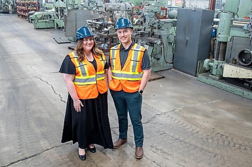 BROOK JONES / FREE PRESS
Kayla Bobrowski (left) and her brother Dylan are pictured in the production area at Imperial Steel which opened in 1971 at 901 Century St., in Winnipeg, Man., Thursday, July 11, 2024. The brother-sister duo are junior executives and the fourth generation at Imperial Steel.