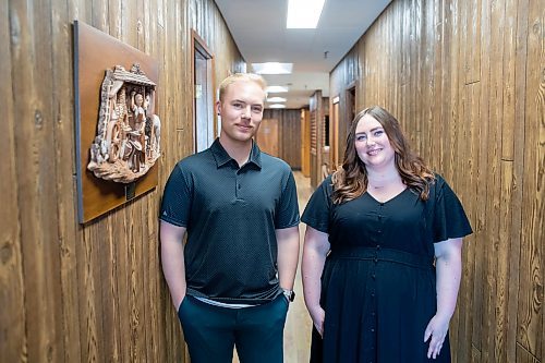 BROOK JONES / FREE PRESS
Dylan Bobrowski (left) and his sister Kayla are pictured at Imperial Steel at 901 Century St., in Winnipeg, Man., Thursday, July 11, 2024. The brother-sister duo are junior executives and the fourth generation at Imperial Steel. The second floor offices are all original 1950s wood panelling.