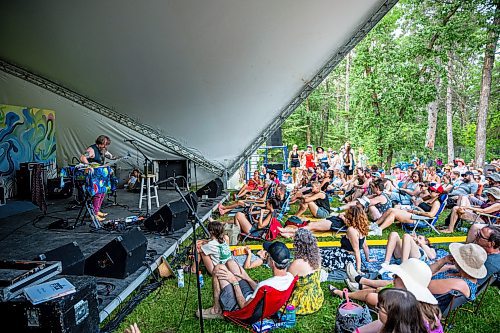 NIC ADAM / FREE PRESS
Mike Savino, known professionally as Tall Tall Trees, performs at the Spruce Hollow stage at the Winnipeg Folk Festival Friday afternoon.
240712 - Friday, July 12, 2024.

Reporter: ?