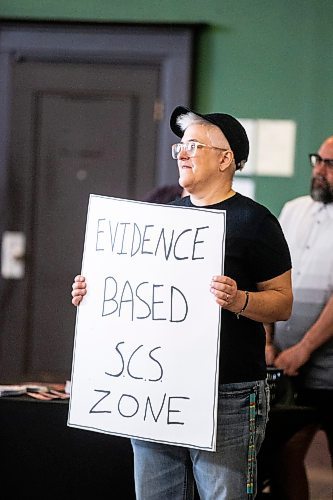 MIKAELA MACKENZIE / FREE PRESS

Jonny Mexico, with the Manitoba Harm Reduction Network, holds a sign at a safer consumption site announcement at the Aboriginal Health &amp; Wellness Centre on Friday, July 12, 2024. 

For Malak story.

