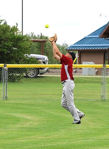 Onanole Sporty&#x2019;s Originals left fielder Roger Richard makes a terrific running catch in the bottom of the seventh inning for the second out. He also hauled in the third out as the Originals beat the Borderline Legends to win the inaugural 50-plus Softball Manitoba masters championship in Onanole on Sunday afternoon. The Originals earned a hard-fought 8-7 victory. (Perry Bergson/The Brandon Sun)
July 14, 2024