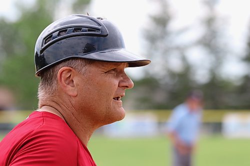 Onanole Sporty&#x2019;s Originals catcher Les Ellchuk keeps a close eye on the plate while coaching third base against the Borderline Legends during the inaugural 50-plus Softball Manitoba masters championship in Onanole on Sunday afternoon. The Originals earned a hard-fought 8-7 victory. (Perry Bergson/The Brandon Sun)
July 14, 2024
