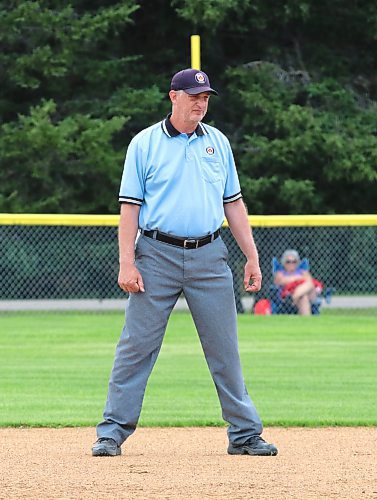 Softball umpire Bruce Luebke is shown during the inaugural 50-plus Softball Manitoba masters championship in Onanole on Sunday afternoon. (Perry Bergson/The Brandon Sun)
July 14, 2024