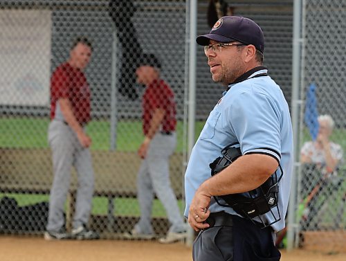 Softball umpire Brad DeGraeve is shown during the inaugural 50-plus Softball Manitoba masters championship in Onanole on Sunday afternoon. (Perry Bergson/The Brandon Sun)
July 14, 2024