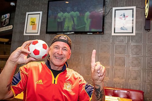 BROOK JONES / FREE PRESS
Winnipeg resident Duane Ryan, 58, who is originally from Newfoundland and Labrador, celebrates Spain's 2-1 victory over England in Euro Cup final. Ryan watched the match on TVs at the Elephant &amp; Castle in Winnipeg, Man., Sunday, July 14, 2024.