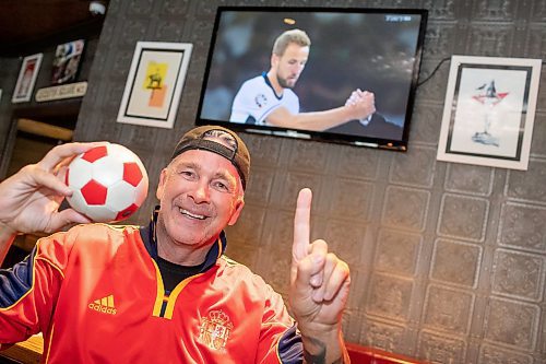 BROOK JONES / FREE PRESS
Winnipeg resident Duane Ryan, 58, who is originally from Newfoundland and Labrador, celebrates Spain's 2-1 victory over England in Euro Cup final. Ryan watched the match on TVs at the Elephant &amp; Castle in Winnipeg, Man., Sunday, July 14, 2024.