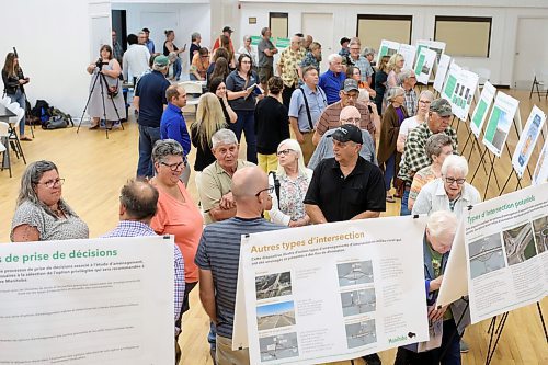 16072024
Westman residents take part in a public open house and consultation regarding Highway 1 and Highway 5 Intersection Improvements at the Carberry Community Memorial Hall on Tuesday evening. 
(Tim Smith/The Brandon Sun)