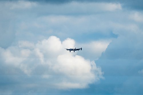 NIC ADAM / FREE PRESS
One of Two remaining Avro Lancasters flies above the Royal Aviation Museum of Western Canada on Tuesday afternoon.
240716 - Tuesday, July 16, 2024.

Reporter: Nicole