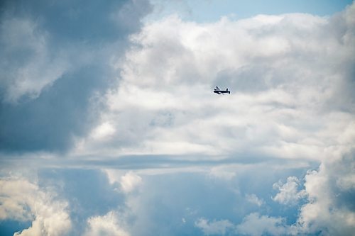 NIC ADAM / FREE PRESS
One of Two remaining Avro Lancasters flies above the Royal Aviation Museum of Western Canada on Tuesday afternoon.
240716 - Tuesday, July 16, 2024.

Reporter: Nicole