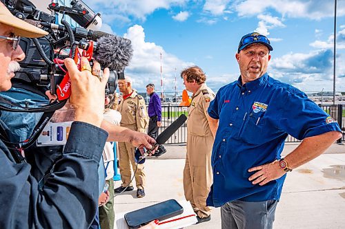 NIC ADAM / FREE PRESS
Avro Lancaster crew member Martin Graham speaks to aviation aficionados and press at the Royal Aviation Museum of Western Canada on Tuesday afternoon.
240716 - Tuesday, July 16, 2024.

Reporter: Nicole