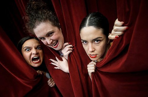 JOHN WOODS / FREE PRESS
Katie-Rose Connors, from left, Isabella Ciccone, and Paulina Pinorubio, Fringe performers in Cabaret of Murder, are photographed at CCFM Tuesday, July 16, 2024. 

Reporter: randle