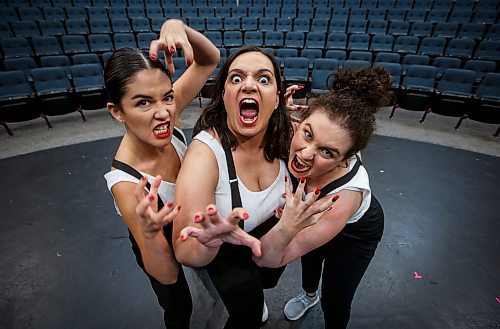 JOHN WOODS / FREE PRESS
Paulina Pinorubio, from left, Katie-Rose Connors and Isabella Ciccone, Fringe performers in Cabaret of Murder, are photographed at CCFM Tuesday, July 16, 2024. 

Reporter: randle