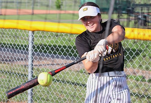 Pitcher Jayce Whiteside, shown during a hitting drill at practice on Tuesday, is hoping this is finally the year for the U15 AAA Westman Magic as Softball Manitoba's provincial championship begins today in Winnipeg. (Photos by Perry Bergson/The Brandon Sun)
 