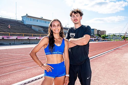 NIC ADAM / FREE PRESS
Madisson Lawrence (left) and Daxx Turner pictured at the University of Manitoba track stadium Wednesday afternoon.
240717 - Wednesday, July 17, 2024.

Reporter:
